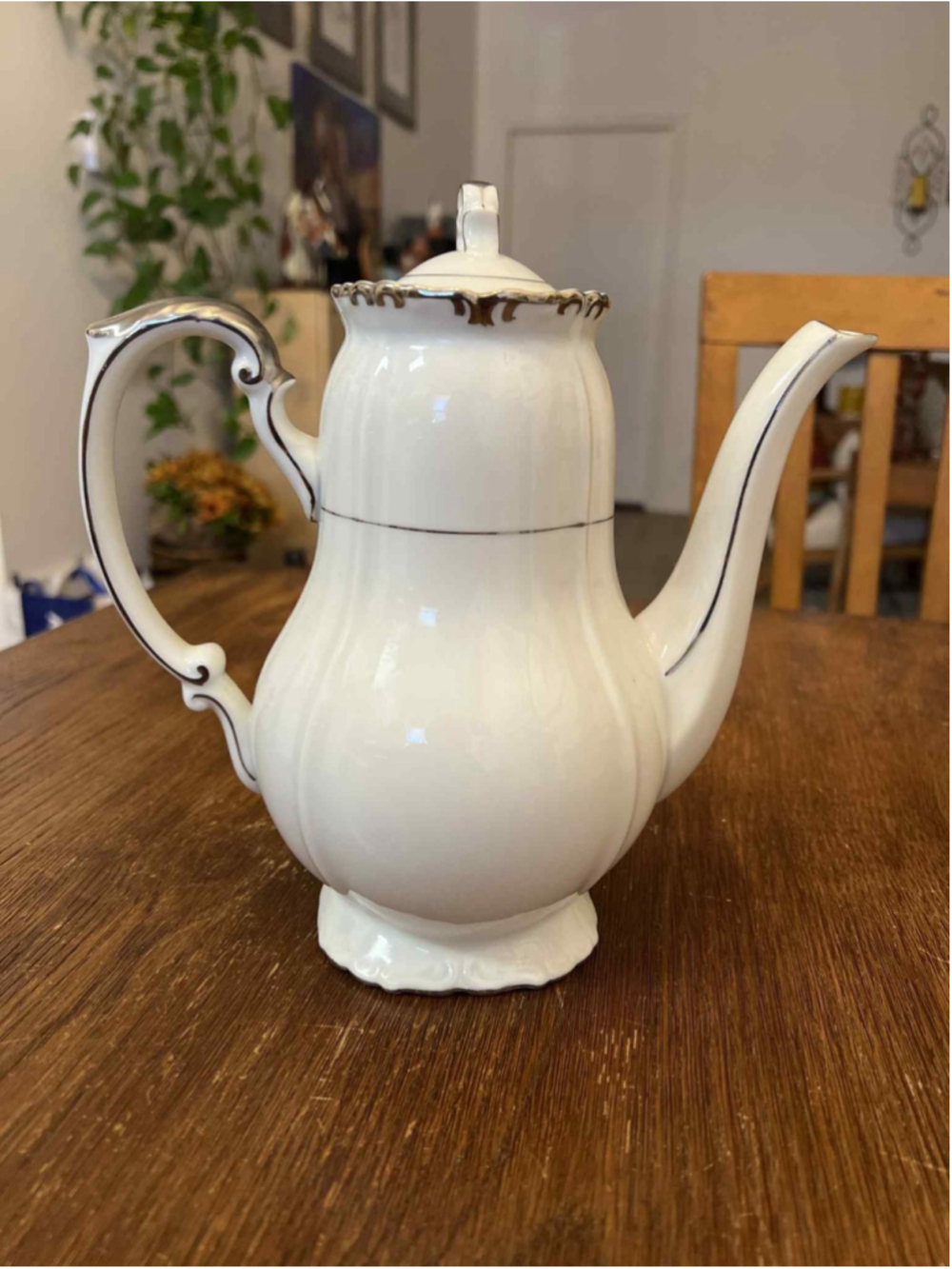 Vintage Gold China Japan Baronet Coffee tea Pot Silver Trim Elegant Mid-Century